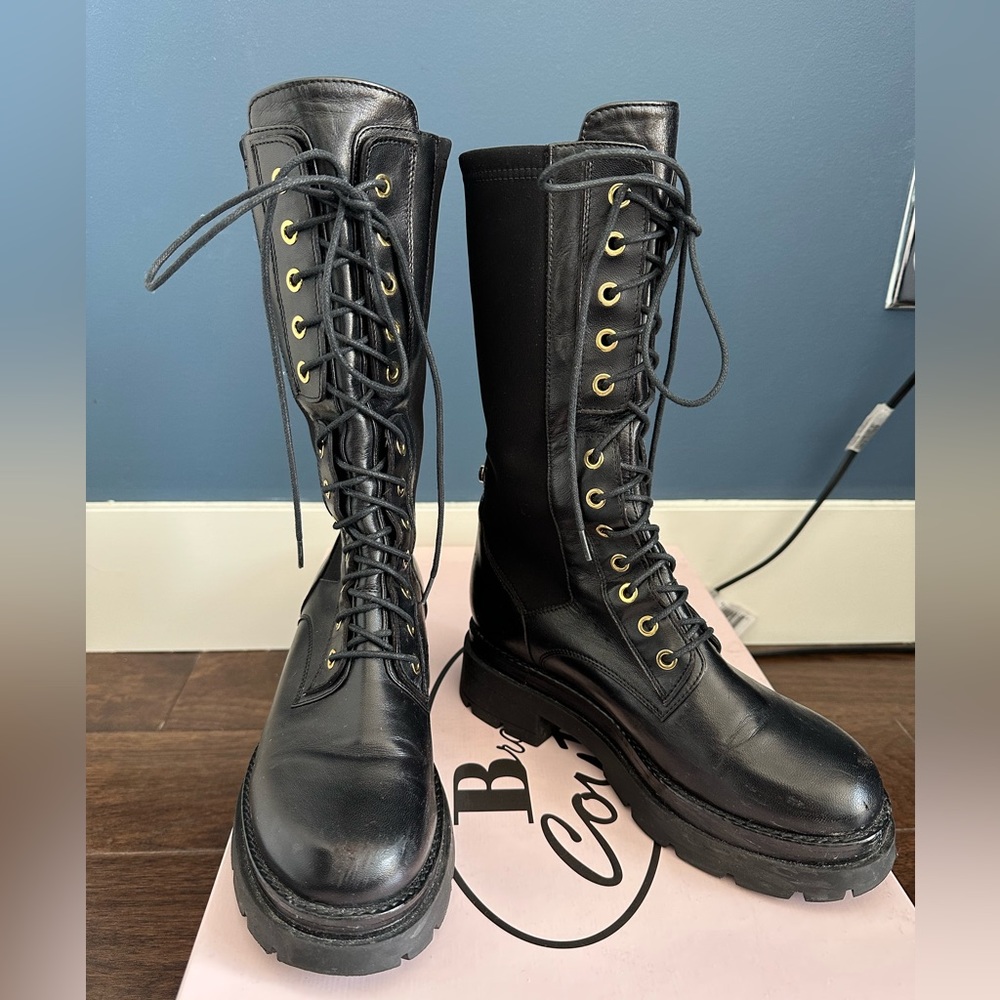 Browns Combat Boots (Size 6.5) with Gold Eyelets